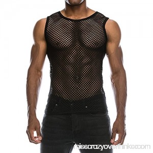 AMOFINY Men's Tops Summer Casual Muscle Pullover Tank Vest Mesh Shirt Top Blouse Black B07PCH51S5